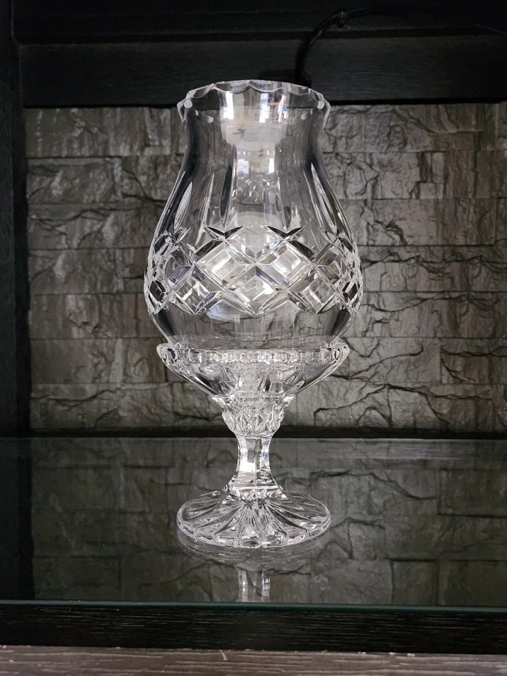 Gorham Clear Cut Crystal King Edward 2 Piece Hurricane Lamp